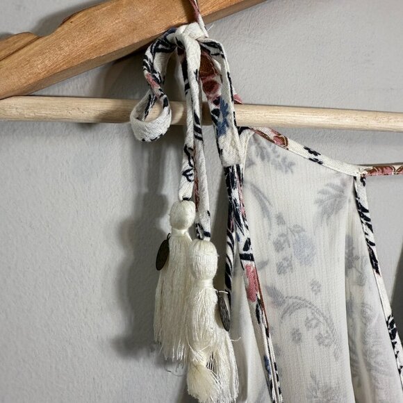 American Eagle Floral Wrap Ruffle Maxi Dress Women's Small Bohemian Tassle Flowy - Picture 12 of 16